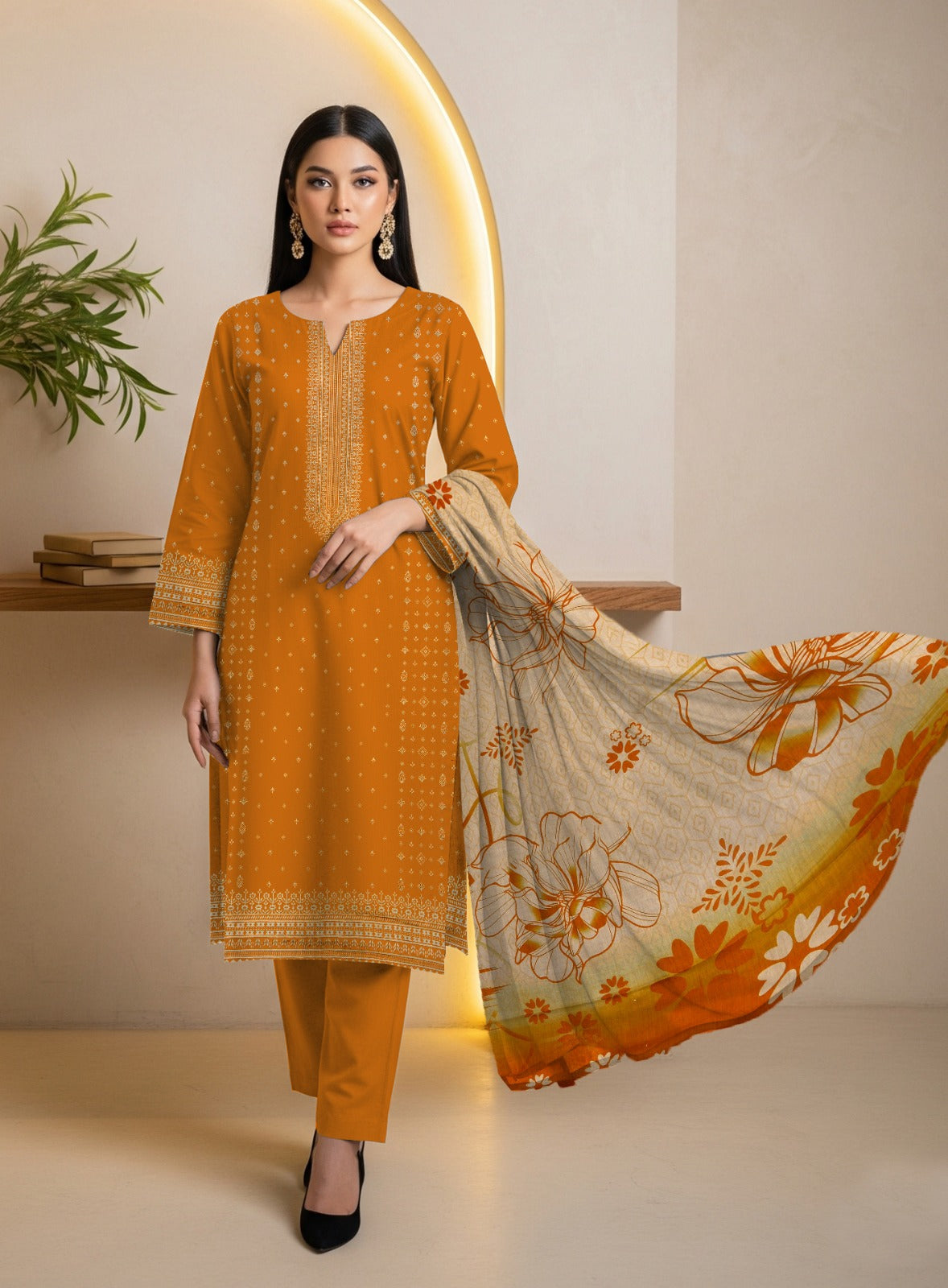 3PC PRINTED LAWN SUIT SR-116