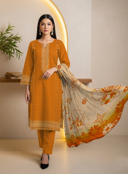 3PC PRINTED LAWN SUIT SR-116