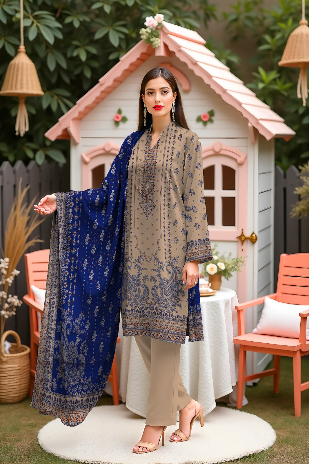 3PC PRINTED LAWN SUIT SR-113