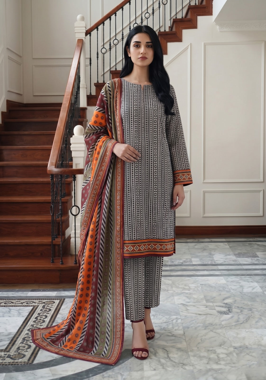 3PC PRINTED LAWN SUIT SR-106