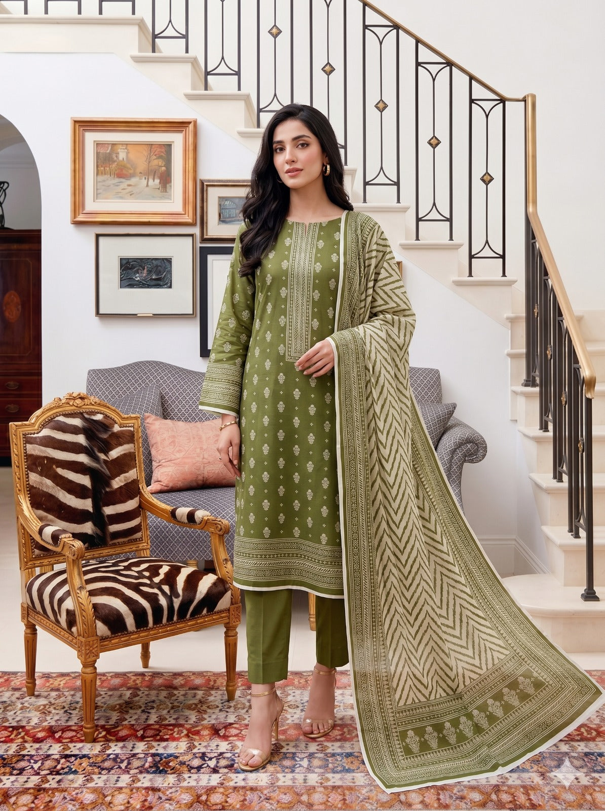 3PC PRINTED LAWN SUIT SR-107