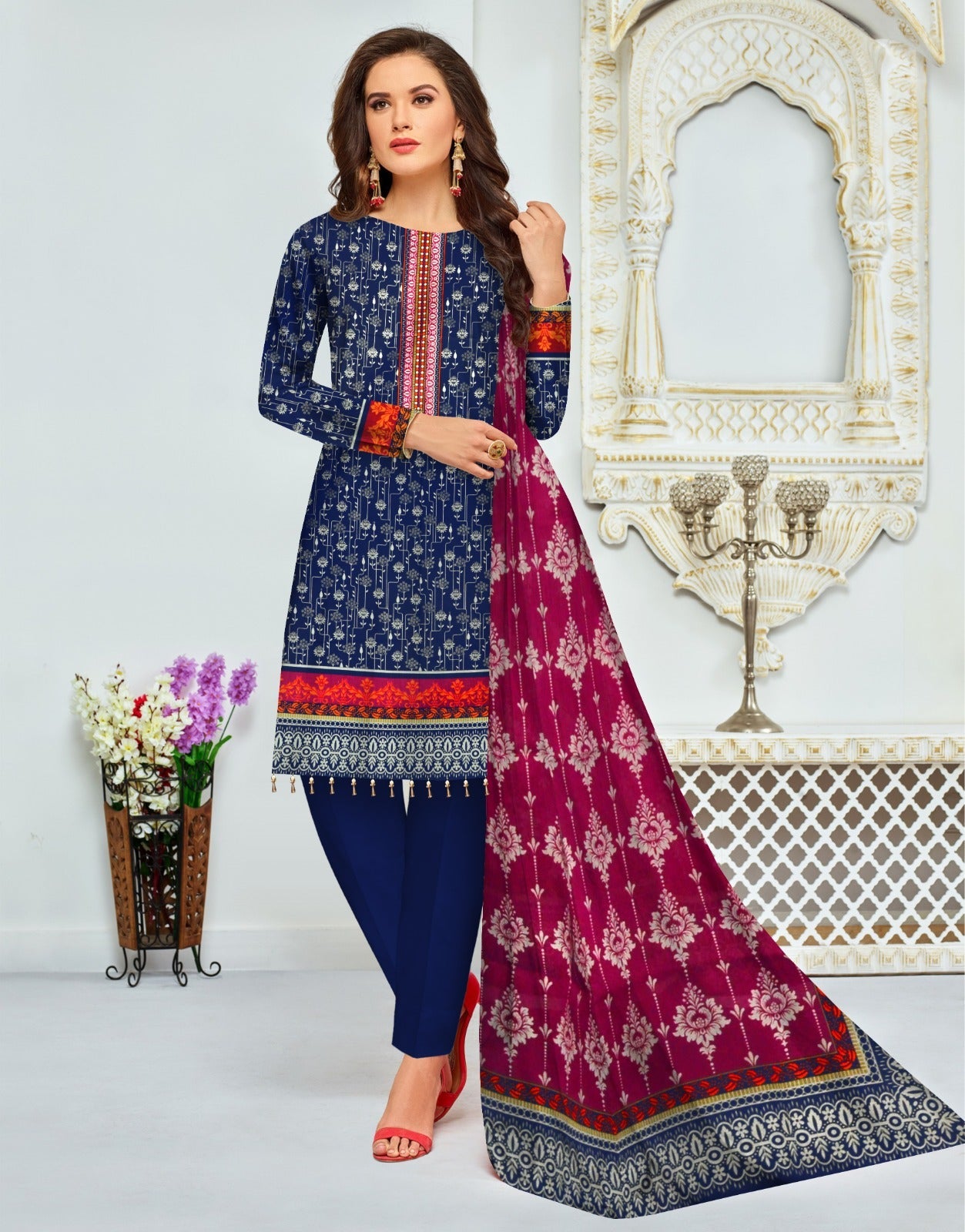 3PC PRINTED LAWN SUIT SR-103