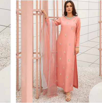 3PC HAND EMBALISHMENT SILK DRESS - RO-111