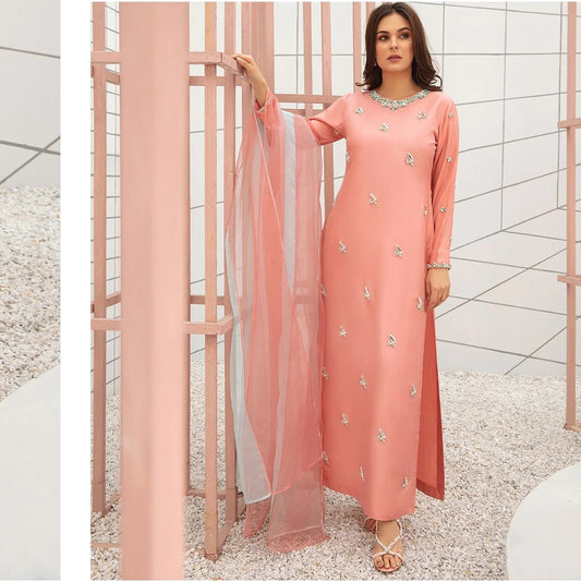 3PC HAND EMBALISHMENT SILK DRESS - RO-111