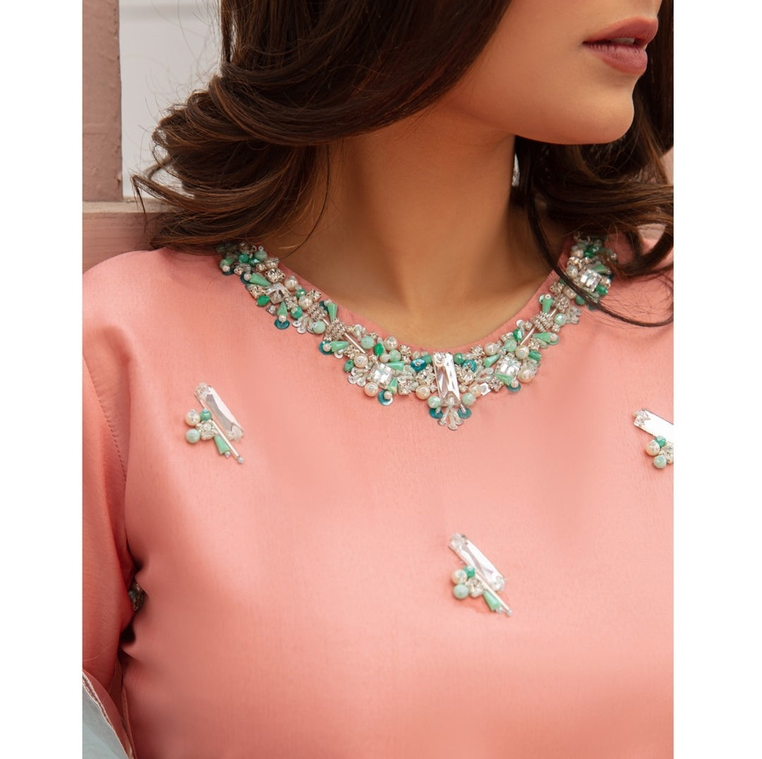 3PC HAND EMBALISHMENT SILK DRESS - RO-111