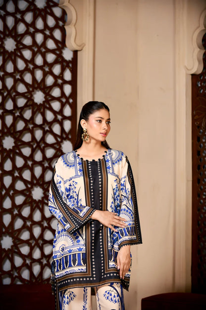 2 PC Stitched Printed Silk Co Ords Set RO - 815