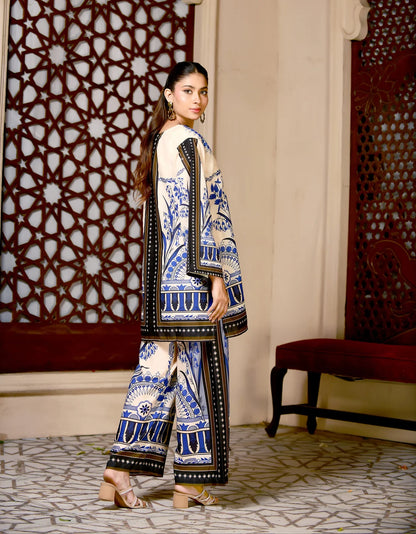 2 PC Stitched Printed Silk Co Ords Set RO - 815