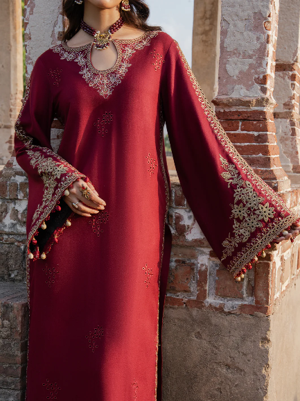3PC EMBROIDERED DHANAK SUIT RO - 581