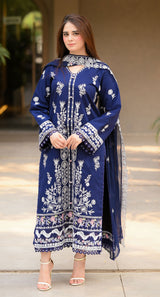3PC EMBROIDERED DHANAK SUIT RO - 509