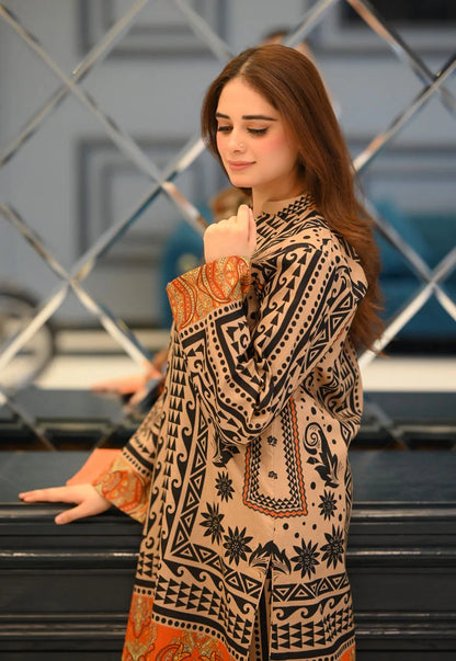 2 PC Stitched Printed Silk Co Ords Set  RO - 810