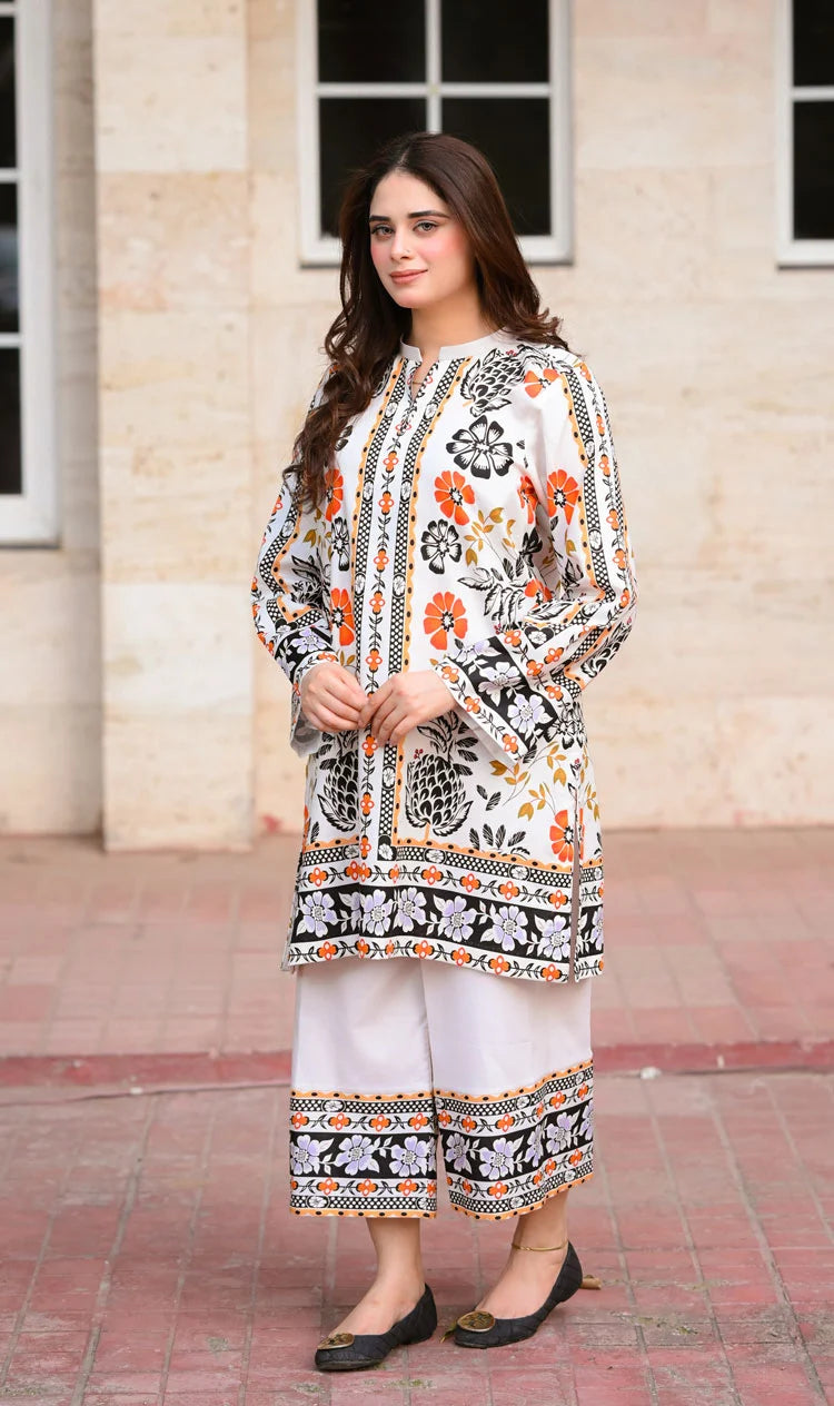 2 PC Stitched Printed Silk Co Ords Set RO - 814