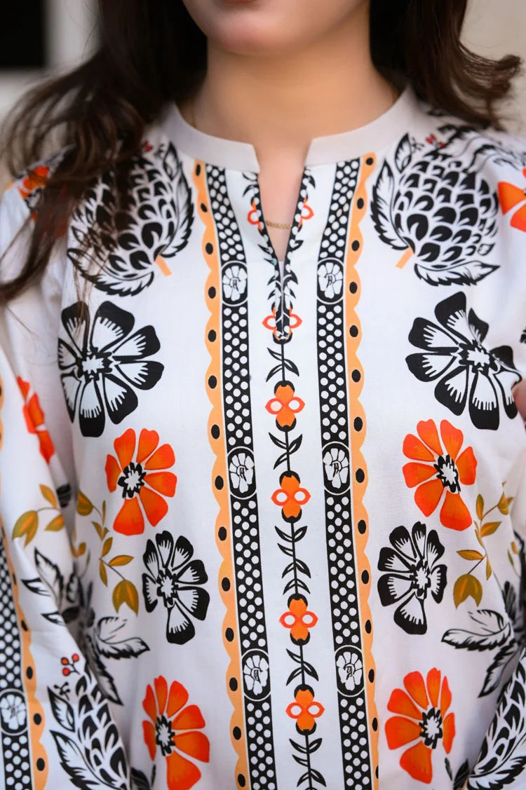 2 PC Stitched Printed Silk Co Ords Set RO - 814