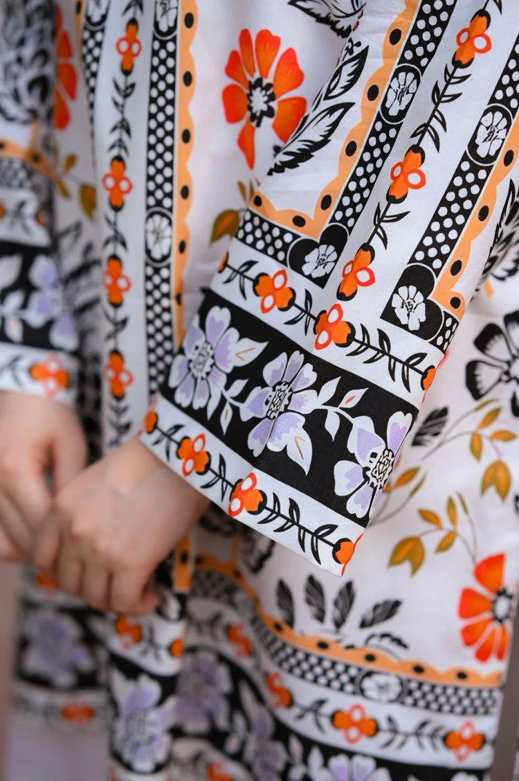 2 PC Stitched Printed Silk Co Ords Set RO - 814