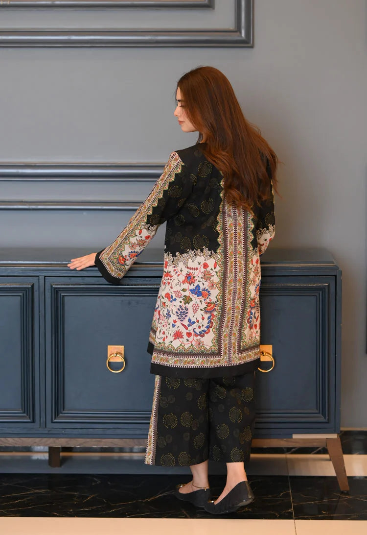 2 PC Stitched Printed Silk Co Ords Set RO - 812