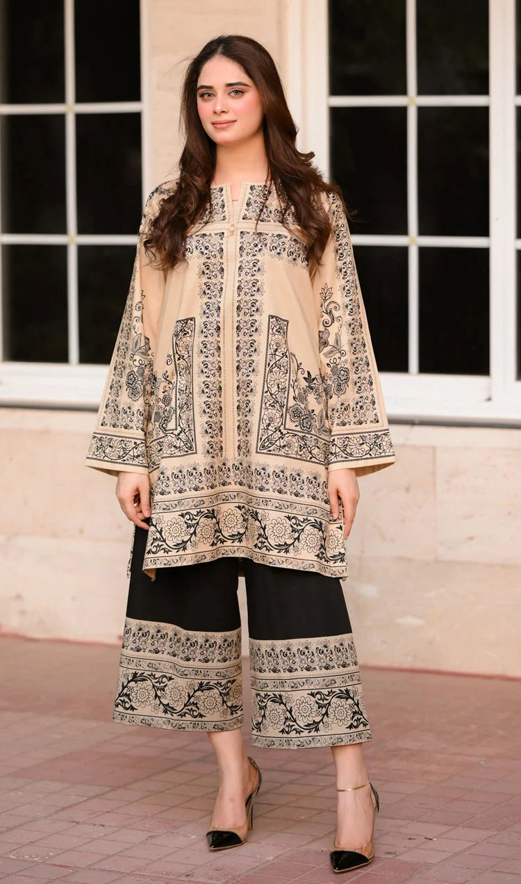 2 PC Stitched Printed Silk Co Ords Set RO - 811