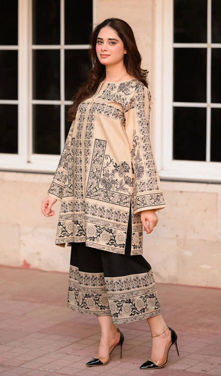 2 PC Stitched Printed Silk Co Ords Set RO - 811