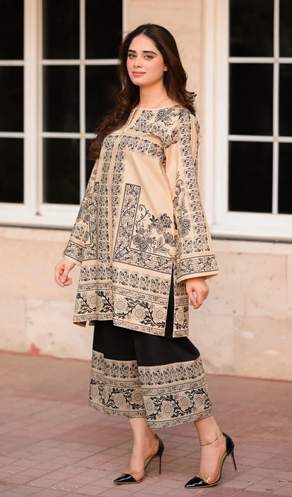 2 PC Stitched Printed Silk Co Ords Set RO - 811