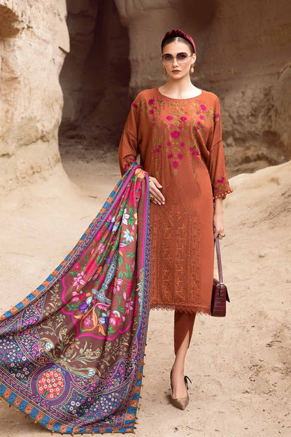 3PC EMBROIDERED DHANAK DRESS RO - 576