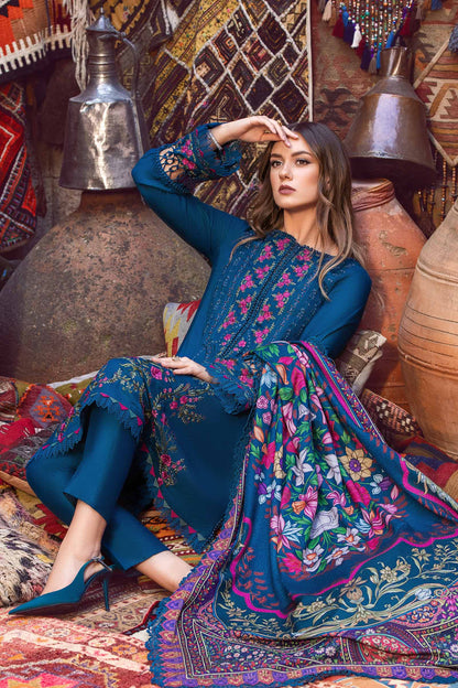 3PC EMBROIDERED DHANAK DRESS RO - 546