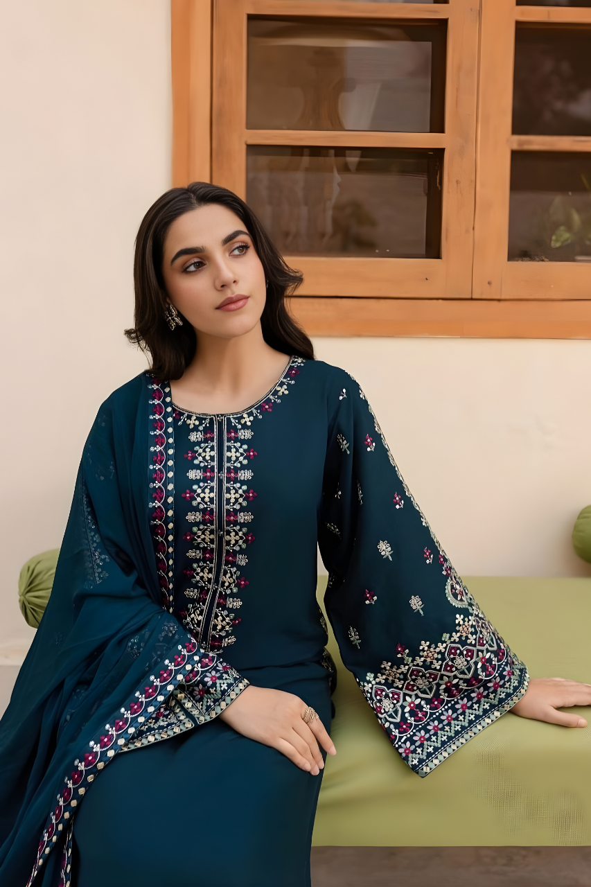 3PC EMBROIDERED LAWN DRESS SR - 550