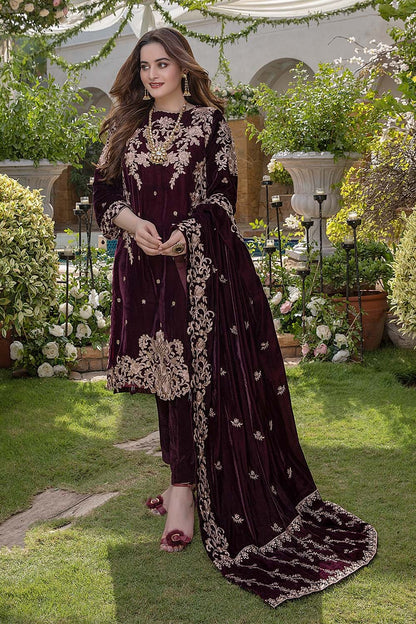 3PC EMBROIDERED MICRO 9000 VELVET DRESS - RO-534