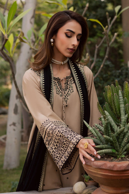 3PC EMBROIDERED DHANAK DRESS BT-2985