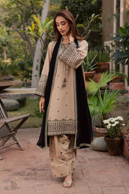 3PC EMBROIDERED DHANAK DRESS BT-2985