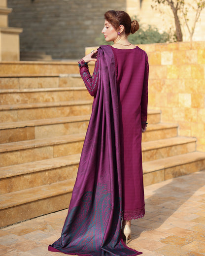 3PC EMBROIDERED DHANAK SUIT - RO-587