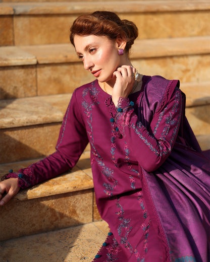 3PC EMBROIDERED DHANAK SUIT - RO-587