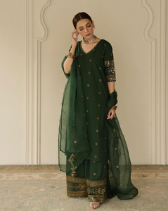 3PC EMBROIDERED DHANAK SUIT - RO-585