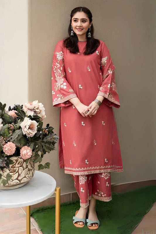2PC EMBROIDERED DHANAK DRESS RO - 400