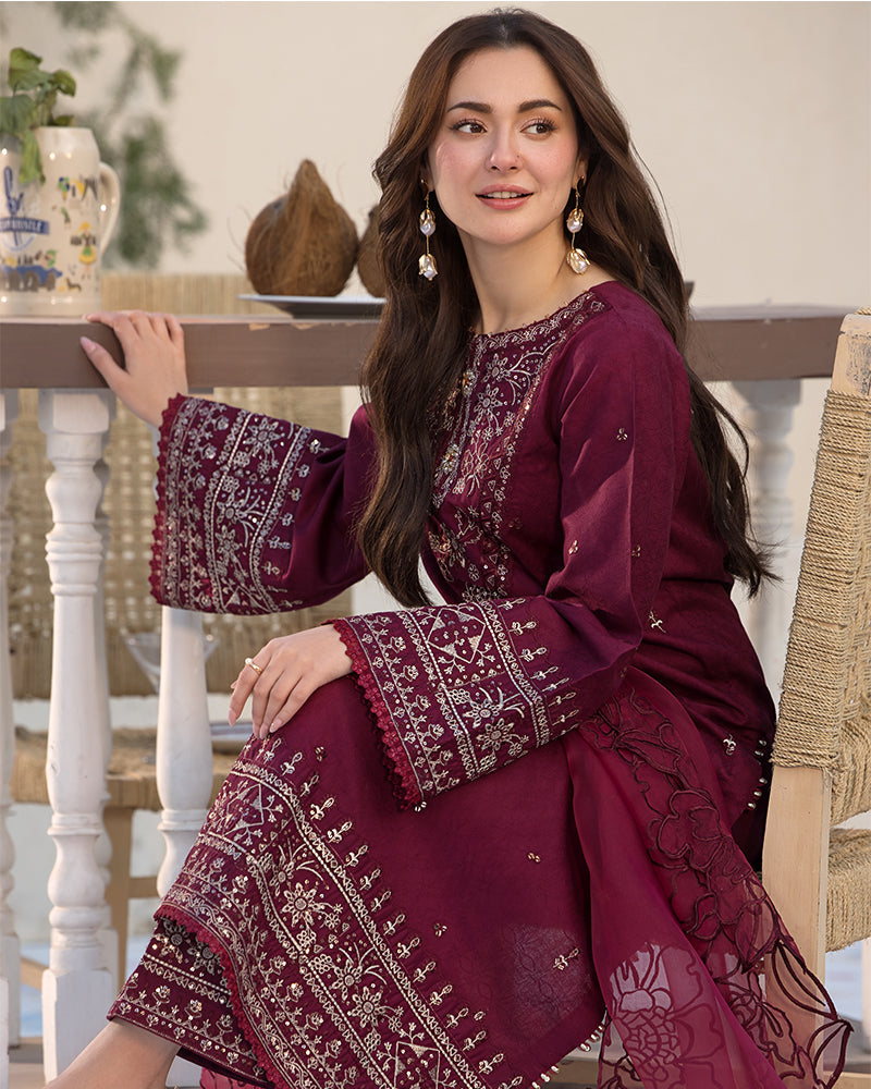 3-PC SEQUENCE EMBROIDED DHANAK SUIT RO - 496