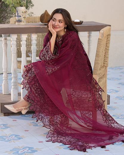 3-PC SEQUENCE EMBROIDED DHANAK SUIT RO - 496