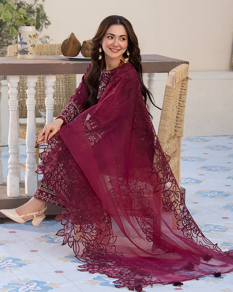 3-PC SEQUENCE EMBROIDED DHANAK SUIT RO - 496