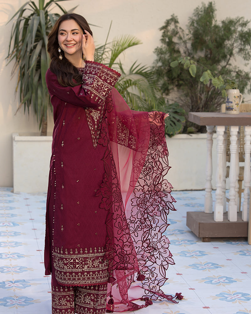 3-PC SEQUENCE EMBROIDED DHANAK SUIT RO - 496