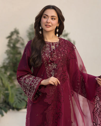 3-PC SEQUENCE EMBROIDED DHANAK SUIT RO - 496