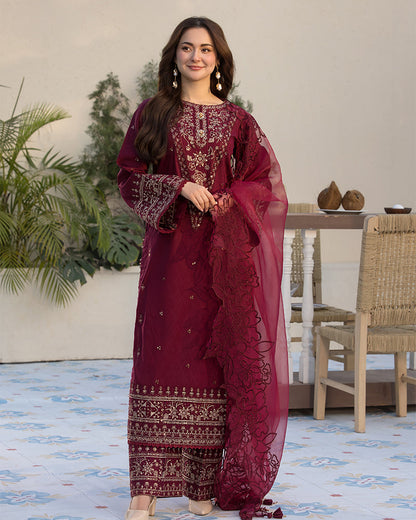 3-PC SEQUENCE EMBROIDED DHANAK SUIT RO - 496