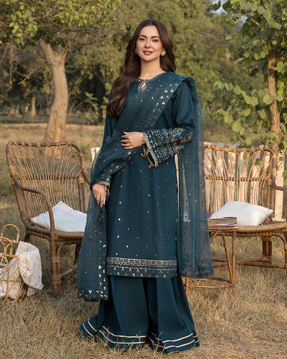 3-PC SEQUENCE EMBROIDED LAWN SUIT SR - 495