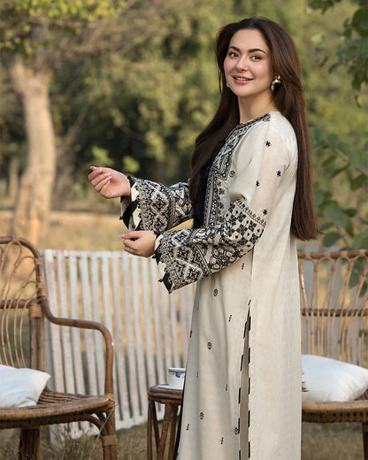 3PC EMBROIDERED DHANAK DRESS RO - 526