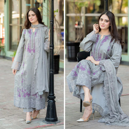 3PC EMBROIDERED LAWN SUIT - SR-515