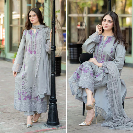 3PC EMBROIDERED LAWN SUIT - SR-515