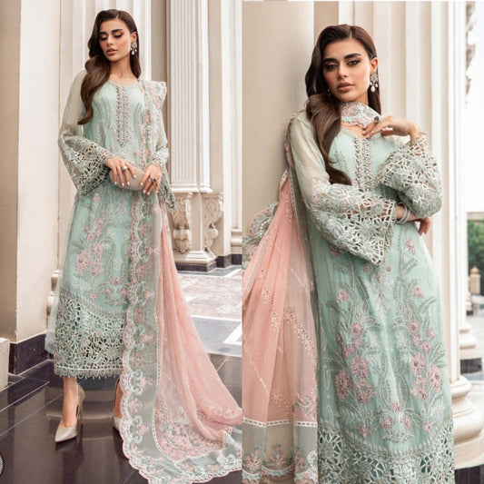 3PC SEQUENCE EMBROIDERED CHIFFON DRESS RO - 432