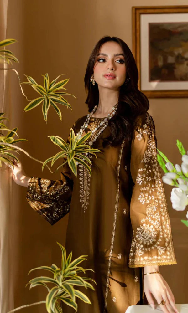 2PC EMBROIDERED DHANAK DRESS RO - 385