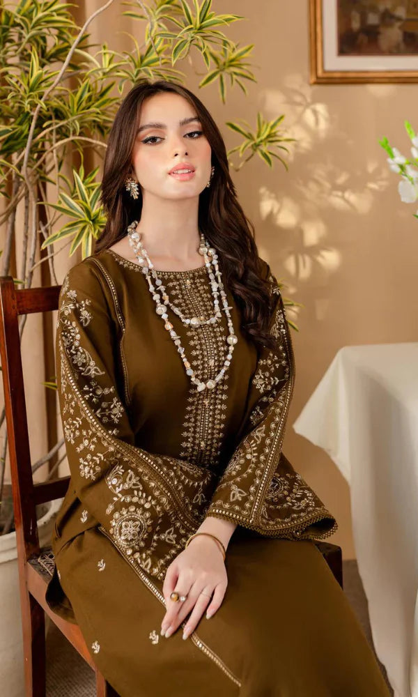 2PC EMBROIDERED DHANAK DRESS RO - 385
