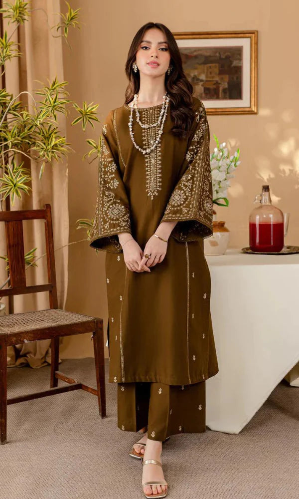 2PC EMBROIDERED DHANAK DRESS RO - 385