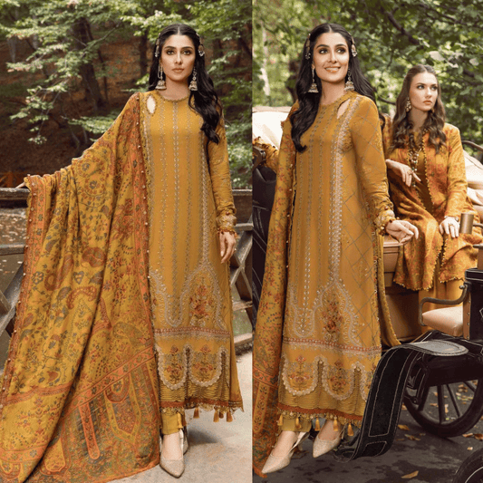 3PC EMBROIDERED DHANAK DRESS RO - 382