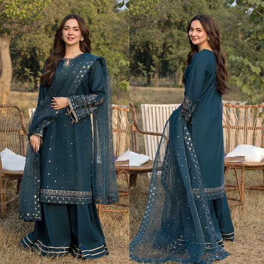 3-PC SEQUENCE EMBROIDED LAWN SUIT SR - 495