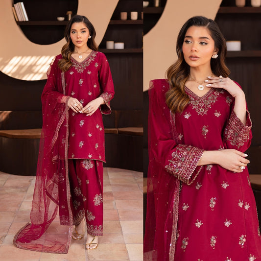 3PC SEQUENCE EMBROIDERED LAWN SUIT - SR-519