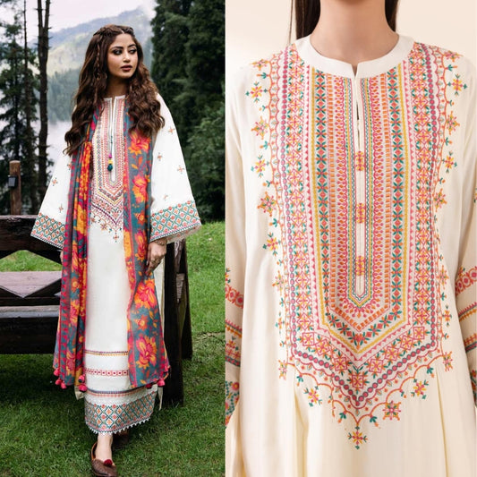 3PC EMBROIDERED LAWN SUIT - SR-397