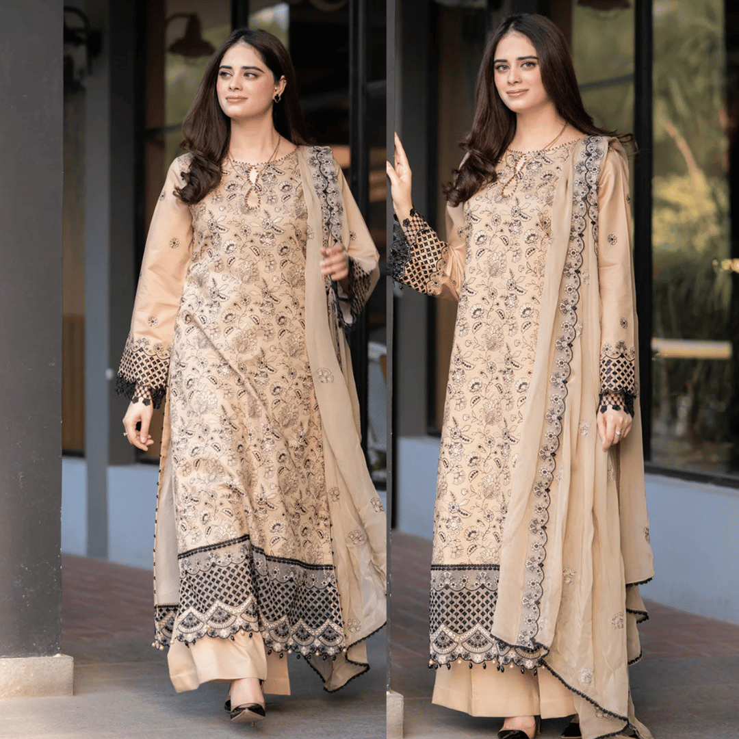 3PC EMBROIDERED KHADDAR DRESS - RO-574